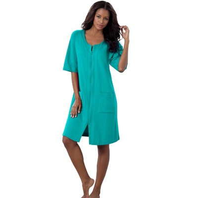 Dreams & Co. Plus Size Short French Terry Zip-Front Robe