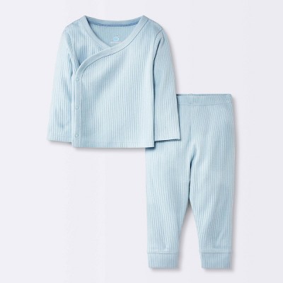 Image of Baby Boys' 2pc Wide Rib Side Snap Top & Bottom Set - Cloud Island™ Blue 6-9M