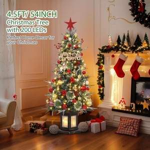 3FT Flocked Small Christmas Tree , Artificial Small Christmas Trees with Light, Multiple Pattern Bases, Outdoor Indoor for Winter Holiday Décor - 1 of 4