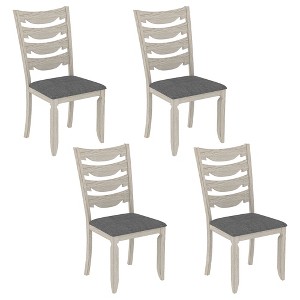 VECELO Rustic Wooden Dining Chairs, Rubber Wood Kitchen Chairs with Padded Seat & Elegant Hollowed Backrest, Gray - 1 of 4