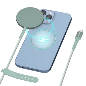 iHome 10W Magnetic Wireless Charger, 6ft Durastrain Cable, MagSafe Compatible for iPhone 12/13, Mint - 1 of 4