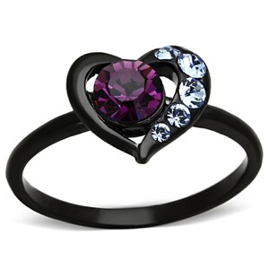 Slickblue Women’s Heart Shape Ring – IP Black Stainless Steel with Amethyst Synthetic Crystal, size 5-11 - 1 of 4