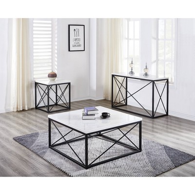 Modern Square Marble Cocktail Table with Black Iron Base
