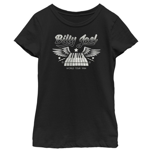 Girl's Billy Joel World Tour 1984 Black And White T-shirt - Black