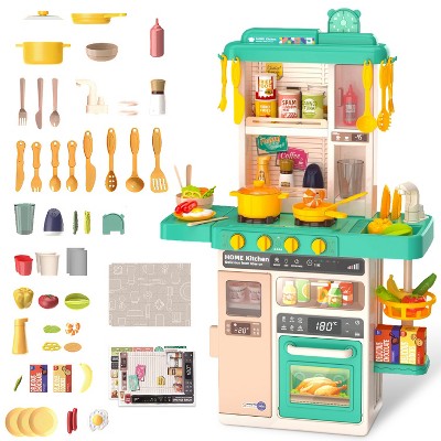 Babyluv"Interactive Kids Kitchen Play Set with 50Pcs Cookware, Lights & Sounds for Boys and Girls 3+"Green