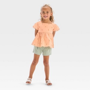OshKosh B'gosh Toddler Girls' Floral Top and Olive Shorts Set - Pink - 1 of 4