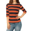INSPIRE CHIC Women's Stripes Casual Basic Elbow Sleeves Boat Neck Slim Fit T-Shirts - 2 of 4