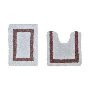 Hotel 2 PC Bath Rug 100% Premium Cotton Tufted Weave Two Tone Reversible Bathroom Rug, Super Soft Absorbent, Machine Washable Bath Mat - 1 of 4