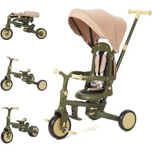 Acekool 7-in-1 Foldable Baby Tricycle, Toddler Trike with Parent Handle, 360° Rotating Seat, Canopy, Harness, Brakes, for Boys & Girls Pink - 1 of 4