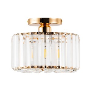 DORESshop 10 in. 1-Light Gold Semi Flush Mount Ceiling Light Crystal Fixture for Hallway Entryway Bedroom Bulbs Not Included - 1 of 4