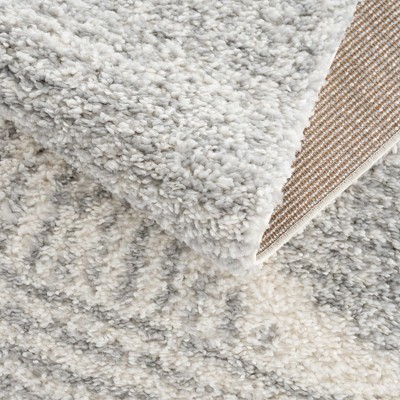 Gray and Cream Shaggy Runner Rug with Plush Pile