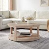 Lyngins 40" Pine Wood Coffee Table, Large Curved 2-Tier Tea Table, Mid Century Round Table, Rustic Center Table & Living Room Table - 2 of 4