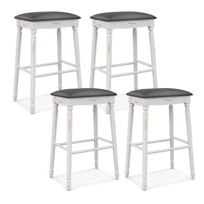 Tangkula 29" Bar Stool Set of 4 w/ Padded Seat Cushions Rubber Wood Legs Upholstered