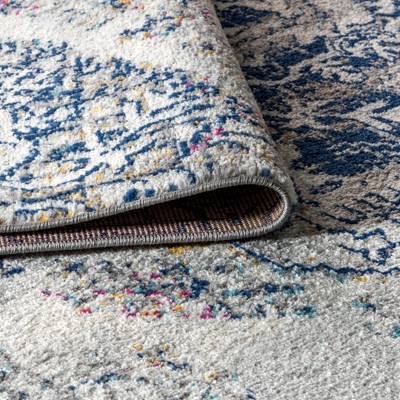 Reversible Blue-Cream 8' x 10' Synthetic Vintage Persian Rug