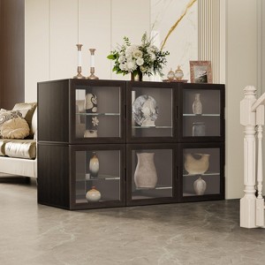 ATJafurn Dual-Sided Glass Display Cabinet, Curio Cabinet for Collectibles, Glass Decor Case with Adjustable Shelves for Showcase Living Room - 1 of 4