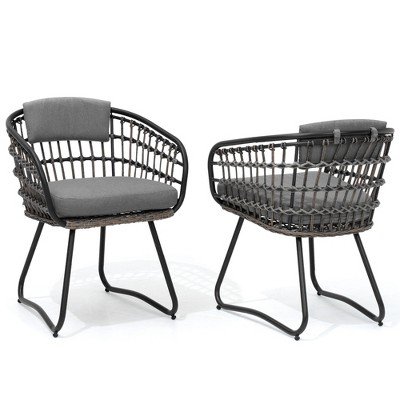 Pellebant Patio Rattan Dining Chairs Set Outdoor Dining Chairs with Cushions and Armrest Wicker Dining Armchairs Porch Chairs