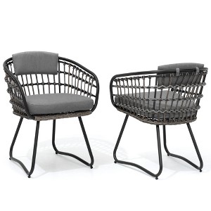 Pellebant Patio Rattan Dining Chairs Set Outdoor Dining Chairs with Cushions and Armrest Wicker Dining Armchairs Porch Chairs - 1 of 4