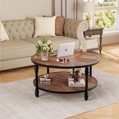 Round Coffee Table - 34" Coffee Table for Living Room Circle Center Table with Storage shelf