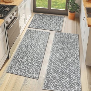Gray Kitchen Rug Set 3 Piece, Non Slip Machine Washable Mats for Home Floor and Living Room - 1 of 4