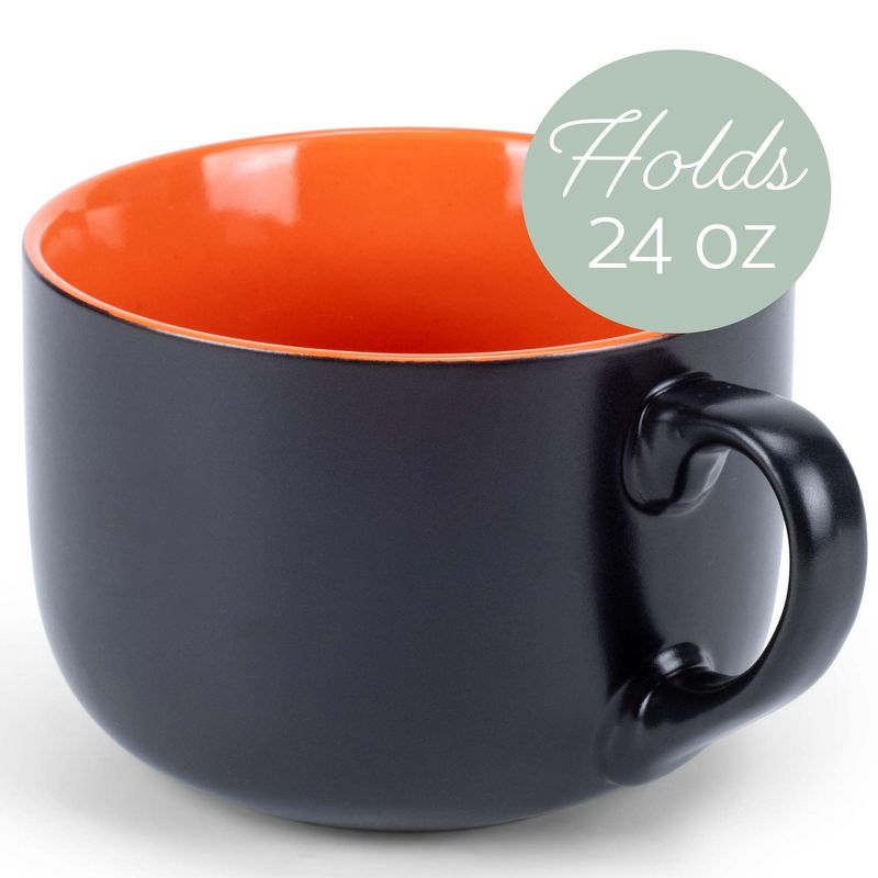 Elanze Designs Large Color Pop 24 ounce Ceramic Jumbo Soup Mugs Set of 4, Orange, 2 of 6