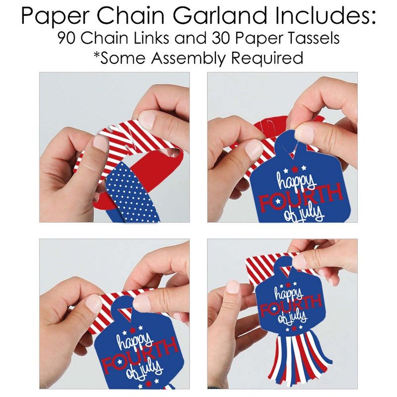 Big Dot of Happiness 4th of July - 90 Chain Links and 30 Paper Tassels Decoration Kit - Independence Day Paper Chains Garland - 21 feet, 5 of 9