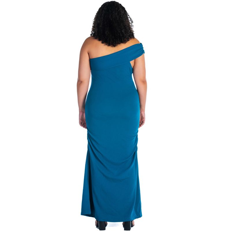 24seven Comfort Apparel Formal One Shoulder Rouched Mermaid Plus Size Maxi Dress, 3 of 6