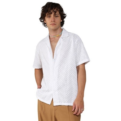 Campus Sutra Men Men's Chalk White Embroidered Zig-Zag Shirt