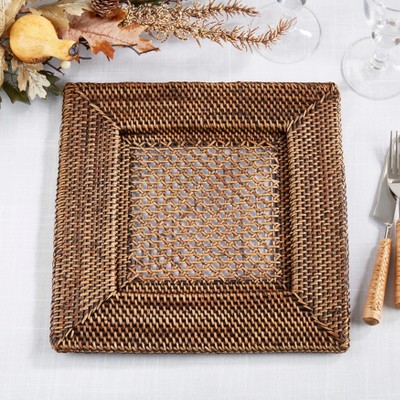 Handcrafted Rustic Brown Square Charger Plates Set
