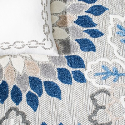 Ivory and Orange Floral Synthetic Rectangular Area Rug