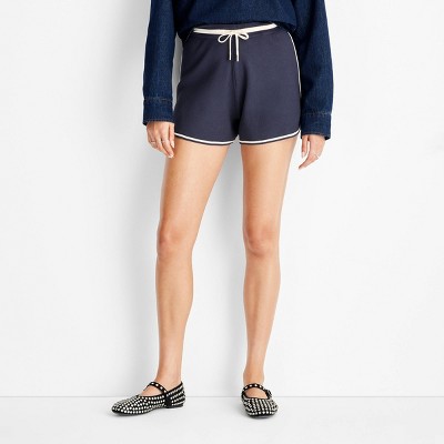 Women's Mid-Rise Sweater Track Shorts - Future Collective Navy Blue L