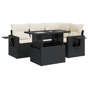 vidaXL Garden Sofa Set Black Poly Rattan Large Adjustable Armrests - 1 of 4