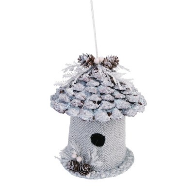 Transpac Pinecone 5 in. Silver Christmas Bird House Decor