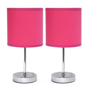 11.81" Traditional Petite Metal Stick Bedside Table Desk Lamp in Chrome with Fabric Shade - Creekwood Home - 1 of 4