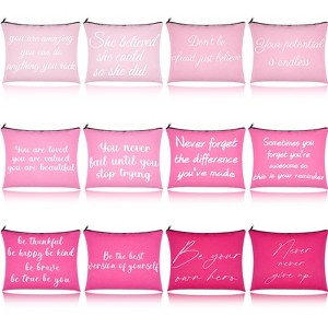 Generic 12 PCS Pink Inspirational Canvas Makeup Bags Bulk Makeup Bags for Women - 1 of 4