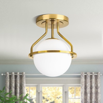 PAKOKULA Modern 1-Light Gold Semi-Flush Mount Ceiling Light Fixture with Globe Frosted Glass Shade
