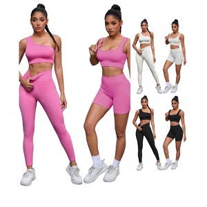 INSPIRE CHIC Women's 6 Sets Exercise Outfits Scoop Neck One Shoulder High Waist Gyms Body Shapers Workout Set - 1 of 4