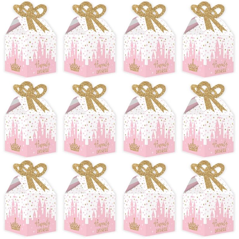 Big Dot of Happiness Little Princess Crown - Square Favor Gift Boxes - Pink and Gold Princess Baby Shower or Birthday Party Bow Boxes - Set of 12, 5 of 9