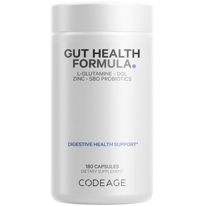 Codeage Gut Health Formula, L Glutamine, Zinc, Mushrooms, Licorice, Probiotics & Prebiotics Supplement - 180ct, 1 of 13