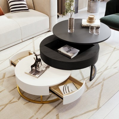 Round Lift Top Nesting Coffee Table Set with Storage Drawers,31.5" & 27.6" Tabletop for Living Room-Baofuwish