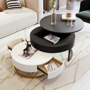 Round Lift Top Nesting Coffee Table Set with Storage Drawers,31.5" & 27.6" Tabletop for Living Room-Baofuwish - 1 of 4