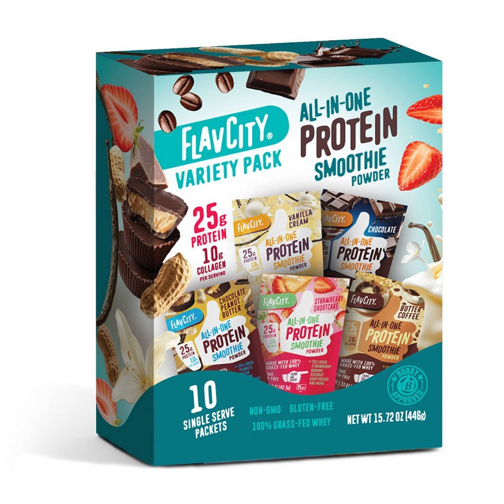 FlavCity Protein Powder - Variety Pack - Whey Protein Insolate - 25g Protein - 10ct