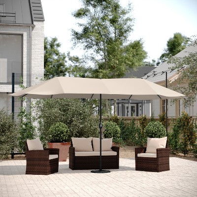 Tan 15 FT Triple Head Patio Umbrella with Steel Pole
