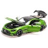 2021 Mercedes-Benz AMG GT Black Series Matt Green Metallic with Black Top and Hood Stripes 1/18 Diecast Model Car by Minichamps - 3 of 4