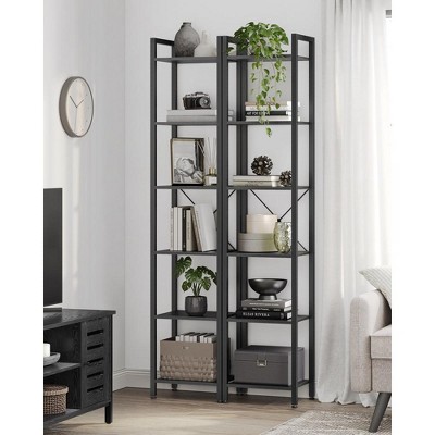 Tall Black 6-Tier Adjustable Steel Frame Bookshelf