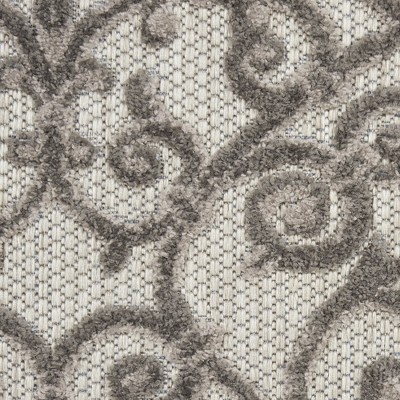 Aloha Floral Grey Charcoal Round 43" Synthetic Outdoor Rug