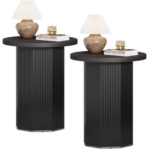 Tribesigns Round End Table, Farmhouse Pedestal Side Table, Fluted Wooden Nightstand Drink Stand for Living Room, Bedroom,Black - 1 of 2