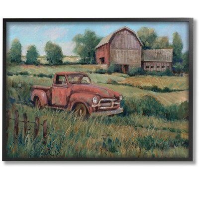 Stupell Industries Peaceful Farmland Truck Barn Scene Framed Giclee Art