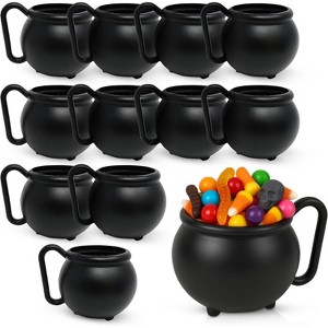4E's Novelty Black Cauldron Mugs 12 Pack, 12 oz Plastic Witch Cups for Drinks, Halloween Cauldron Party Supplies, Durable BPA-Free - 1 of 4