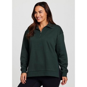 RBX Active Women's 1/4 Zip Sweatshirt Cotton Blend Fleece Quarter Zip Mock Neck Pullover Tunic - 1 of 4