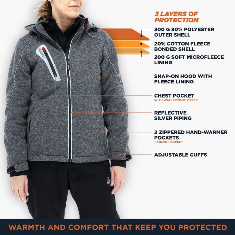 RefrigiWear Women's Fleece Lined Extreme Sweater Jacket with Removable Hood, 4 of 8
